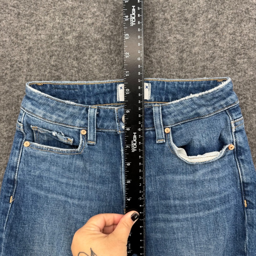Paige Hoxton slim High Rise Straight Leg Jeans Medium Wash Raw Hem Size 24 - Picture 9 of 12